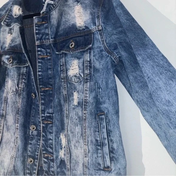 TrillNation Blue Distressed / Thrashed Denim Jean Jacket Size L - Picture 4 of 10